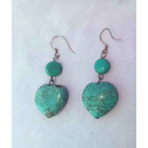 Vintage Turquoise Heart Drop Dangle Earrings - Picture 2 of 4